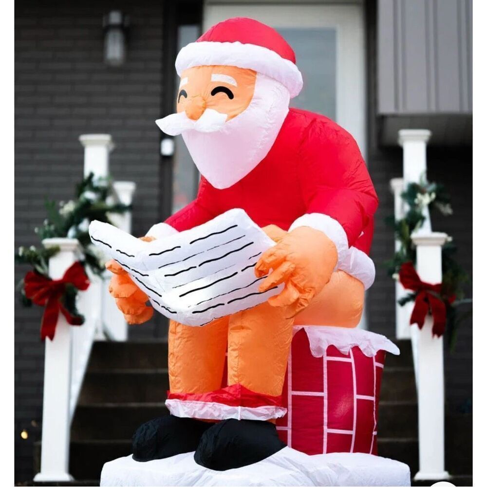 SANTA'S LOG ON THE FIRE CHRISTMAS INFLATABLE DECORATION HOLIDAY FUNNY NOVELTY